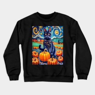 Cat Van Gogh Style Halloween Pumpkins Crewneck Sweatshirt